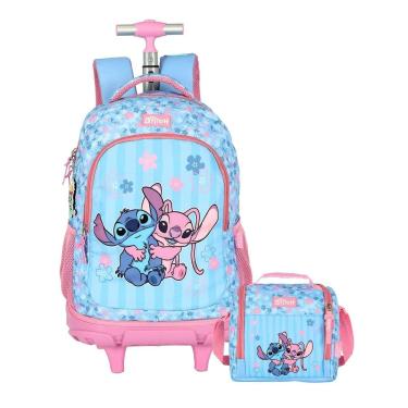 Imagem de Kit Lilo Stitch Mochila Rodas 2Em1 + Lancheira Térmica