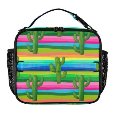 Imagem de Joisal Western Cacti Lancheira listrada colorida para mulheres, lancheira personalizada para meninas, crianças, homens, lancheira para trabalho, floral, comida térmica, isolada para escola