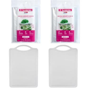 Imagem de Conjunto de 2 Tábua Branca Plástica de Corte para Alimentos + 2 Saco Hermetico Transparente 1 Litro