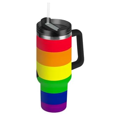 Imagem de Joisal Copos de aço inoxidável com tampas e canudos Nova Lgbtq Pride Flag Caneca de café quente para carros adultos copo de 850 g com alça garrafas de água isoladas