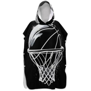 Imagem de Joisal Poncho de surf para adultos trocador com capuz toalha de praia estampado plus size unissex adulto poncho com capuz basquete preto