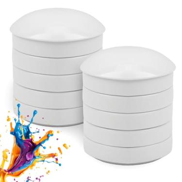 Imagem de Pacote com 2 paletas de aquarela de cerâmica, 5 camadas, conjunto de bandejas redondas de porcelana, paletas de aquarela, pratos de molho com tampa para mistura de tinta chinesa de pigmento guache