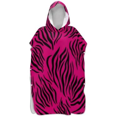 Imagem de Joisal Poncho de surfe preto com listras de zebra rosa choque para adulto trocador absorvente masculino feminino poncho com capuz toalha de banho com capuz de praia