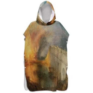 Imagem de Joisal Romantismo Tintas Marinhas Trocador para Adultos Poncho de Surf com Capuz Toalha de Praia Estampado Plus Size Ponchos de Praia para Homens