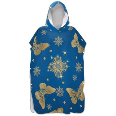 Imagem de Joisal Poncho de surfe plus size trocador de roupão adulto toalha de natação com capuz borboletas douradas ponchos de praia azuis para homens