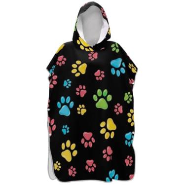 Imagem de Joisal Cute Paws Poncho de surf preto para adultos trocador reutilizável feminino ponchos com capuz toalha de praia impressão