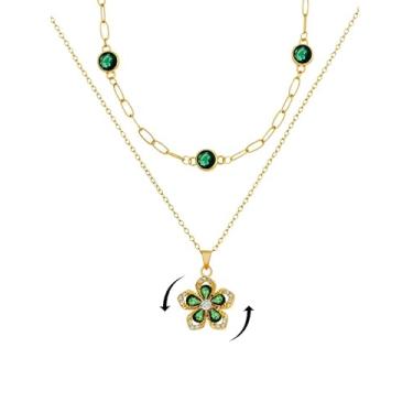 Imagem de rgwtgkyh Colares femininos com pedra do mês de nascimento em camadas, ouro 18 K, vermelho, fidget flor, hibisco, presente de aniversário de janeiro para mãe, amiga, namorada, irmãs, Large, Latão