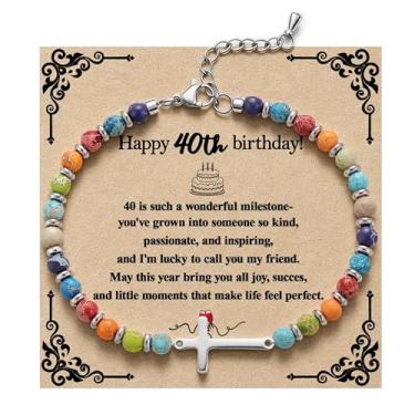 Imagem de QILMILY Pulseira de cruz delicada para mulheres – Pulseiras coloridas banhadas a ouro 14 K, presentes cristãos para mulheres, amigas, irmãs, amantes, | 30º 40º 50º aniversário, Páscoa, Natal, meias