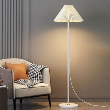 Imagem de Luminária de chão com cúpula de tecido plissado, estilo nórdico moderno, para leitura de canto, vertical, com design polar simples, elegante e decorativa para sala de estar ou sofá.