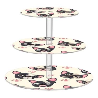 Imagem de Lindo desenho animado buldogue francês bege 3 camadas suporte de cupcake para festa, copo de acrílico, torre de bolo, suporte para servir donuts, suporte para sobremesa, aniversário, casamento