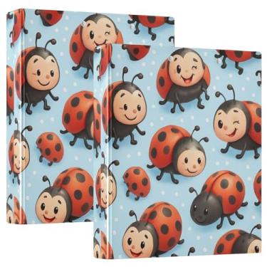 Imagem de Fichários personalizados com 3 anéis de joaninhas azuis claros de 3 cm com 200 folhas, portfólio, pastas, anel redondo, 31,5 x 27 x 6 cm, pacote com 2