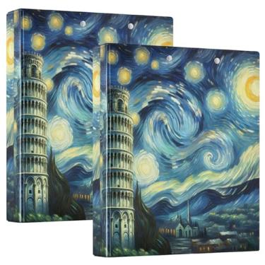 Imagem de Torre Noite Estrelada com 3 Anéis, Fichários de 3 cm Comporta 200 Folhas Lindas Pastas de Portfólio Floral Anel Redondo, Fichário Resistente, 31,5 x 27 x 6 cm, 1 Pacote