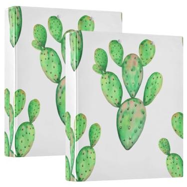 Imagem de Aquarela verde personalizada cacto branco 3 argolas de 3 argolas comporta 200 folhas, portfólio, fofo, redondo, fichário de receita, 31,5 x 27 x 6 cm, pacote com 2