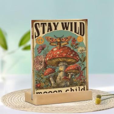 Imagem de Stay Wild Moon Criança Mariposa Cogumelos Acrílico Decoração de Mesa (15 x 9,9 cm) - Escolha de Presente Ideal para Decoração de Casa em Sala de Estar ou Sala de Escritório