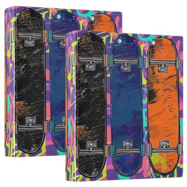 Imagem de Skates coloridos pretos 3 fichários de 3 anéis comporta 200 folhas duráveis portfólio anel redondo, 31,5 x 27 x 6 cm, 1 pacote
