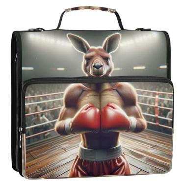 Imagem de Fichários de 3 cm com 3 anéis resistentes de boxe canguru com zíper e alça de ombro para carteira de desenho escolar com suporte de 500 folhas