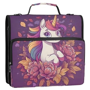 Imagem de Lindo organizador de fichário com zíper de unicórnio roxo com 3 anéis para material escolar