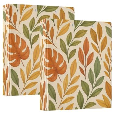 Imagem de Fichários botânicos bege de 3,8 cm, 3 argolas, 200 folhas, fofos, 3 pastas de anel, fichário de apresentação de anel redondo, 31,5 x 27 x 6 cm, pacote com 2