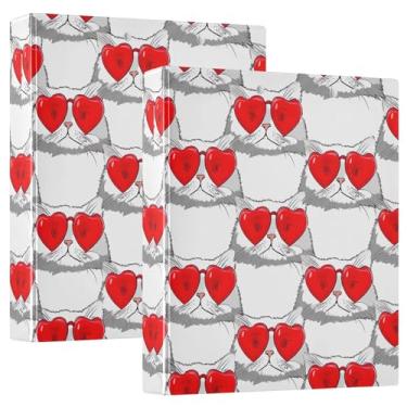 Imagem de Fichário de 3 anéis com estampa de gato e coração vermelho para dia dos namorados, 3 cm, comporta 200 folhas, 3 pastas de anéis, fichário de apresentação de anel redondo, 31,5 x 27 x 6 cm, 1 pacote