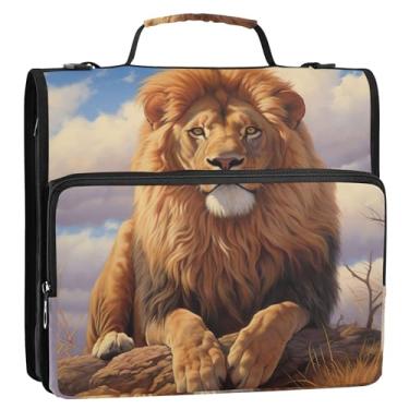 Imagem de Fichário Majestic Lion de 3,8 cm com 3 anéis, anel D, com zíper, fichário organizador com alça, bolsa escolar floral, vários bolsos, pasta grande para portfólio