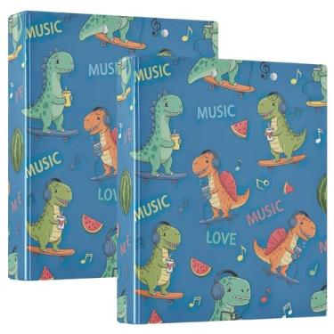 Imagem de Fichários de música para ouvir dinossauros de desenho animado, 3 polegadas, 3 anéis, comporta 200 folhas, 3 pastas de anéis, fichário de receita de anel redondo, 31,5 x 27 x 6 cm, pacote com 2