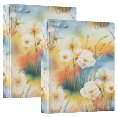 Imagem de Pastas amarelas pastel de 3 cm com 3 anéis para guardar 200 folhas, fichário de apresentação de anel redondo, 31,5 x 27 x 6 cm, pacote com 2