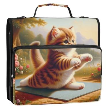 Imagem de Fichário com 3 anéis com estampa de gatinho fofo, 3 anéis, anel D, fichário com zíper, fichário com alça, bolsa escolar básica, suporte para 500 folhas
