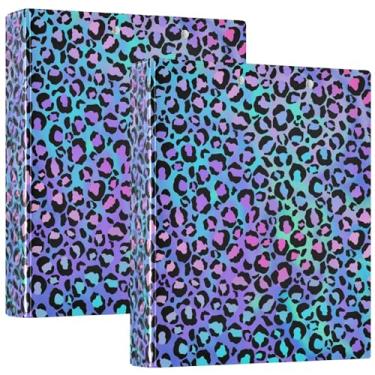 Imagem de Fichário colorido de leopardo roxo personalizado com 3 anéis de 3 cm, 200 folhas, fichário redondo, 31,5 x 27 x 6 cm, pacote com 2