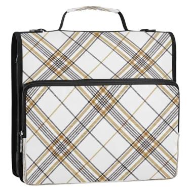 Imagem de Bolsa organizadora de fichário xadrez tartan, linhas diagonais, zíper com alça, 3 anéis D, 3 anéis, pasta para portfólio comporta 500 folhas para escola, escritório, viagens