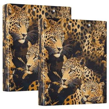 Imagem de Fichários personalizados de leopardo, selva, marrom, 3 polegadas, 3 anéis, 200 folhas, portfólio, anel redondo, fichário, 31,5 x 27 x 6 cm, pacote com 2