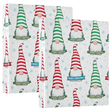 Imagem de Fichários de Natal com três anéis listrados de gnomos fofos de 3 cm, 200 folhas, floral, animal, prancheta, fichário de escritório, 31,5 x 27 x 6 cm, pacote com 2