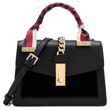 Imagem de LA FESTIN Bolsa de ombro feminina de couro quadrada com alça ajustável, Preto