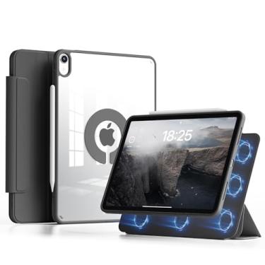 Imagem de GKABXY Capa transparente para iPad (A16) 11ª geração de 11 polegadas 2025, iPad 10ª geração 10,9 polegadas 2022 com suporte para lápis, parte traseira magnética removível giratória transparente de