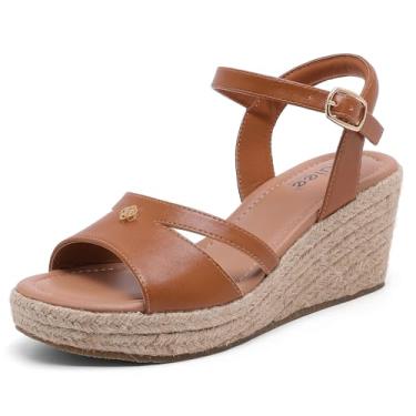 Imagem de Ruiee Sandálias femininas de largura larga com tira no tornozelo, bico aberto, sapatos casuais de verão, plataforma, alpargata, plataforma, sandálias femininas elegantes., Marrom 014, 10 X-Wide