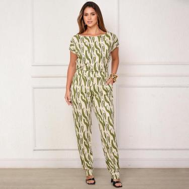 Imagem de Macacão Longo M/C Decote Canoa BBonnie Mel Listra Verde-Feminino