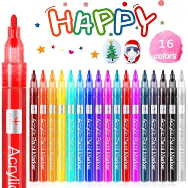 Imagem de Mitoymia Canetas marcadoras de 24 cores – Canetas de tinta acrílica para cerâmica de madeira de pedra de vidro de rocha – Marcadores de cores brilhantes ótimos para marcadores de Natal e ovos de páscoa e abóboras