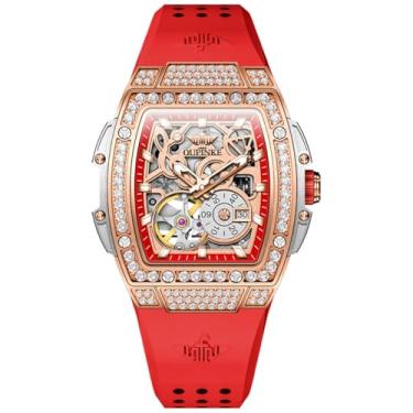 Imagem de OUPINKE Relógios femininos automáticos luxuosos diamantes ocos esqueleto quadrado relógios femininos pulseira de silicone macio vestido feminino ouro rosa relógio feminino à prova d'água, Pulseira