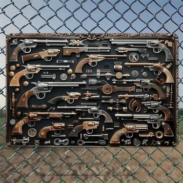 Imagem de Coleção de armas de fogo antigas arte de parede de alumínio rústico e placa de metal - 20 x 30 cm decoração vintage para ambientes internos e externos para casa, escritório, café, quintal e jardim