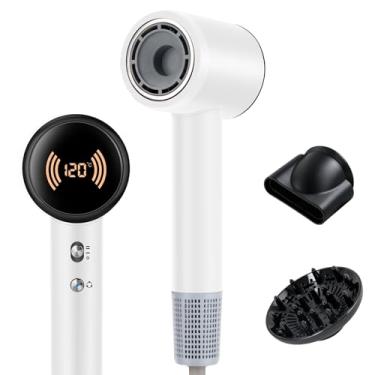 Imagem de Secador de cabelo, secador de cabelo para viagem com difusor, secador iônico de alta velocidade de 110.000 RPM, exibição de temperatura, secador leve e de baixo ruído, secagem rápida, sem danos pelo