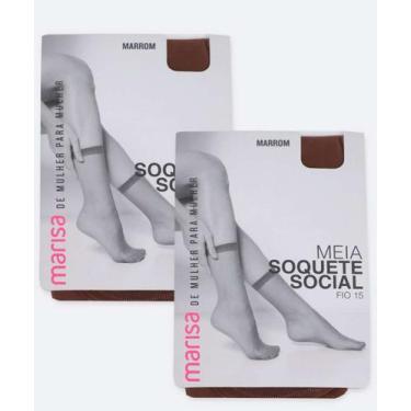 Imagem de Kit 2 Pares Meias Soquete Feminina Fio 15 Marisa-56398, UN, Marrom