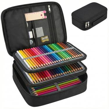 Imagem de Estojo Escolar Box 72 Pens Nylon com Alça – Organizador Jumbo Grande com Divisória e Elásticos – Capacidade até 100 Lápis – Menino e Menina (Preto)
