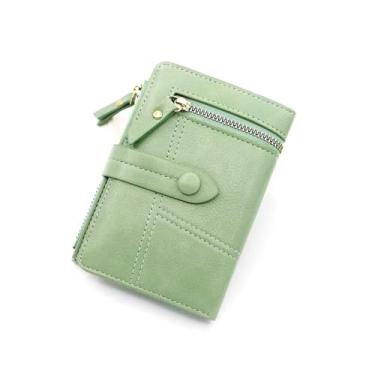 Imagem de Carteira feminina pequena de couro sintético, porta-cartões de crédito resistente à água, aparência de gato fofo, Verde, Tendência