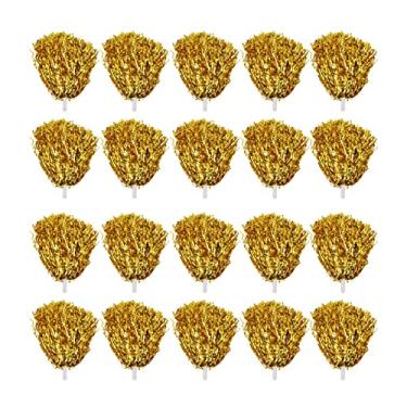 Imagem de Esquadrão de torcida, flores de mão, pompons para líderes de torcida, cor vibrante, material para animais de estimação durável, alça de 3,3 polegadas, 20 peças para shows, festas (Ouro)