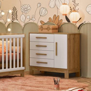 Imagem de Cômoda Sapateira 1 Porta com 4 Gavetas Q Encanto Slim freijó/ Branco