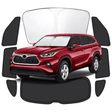 Imagem de 8 peças de persianas de janela de carro para Toyota Highlander 2020-2025, capas de janela de carro completas para privacidade, para-sol para janelas laterais do para-brisa dianteiro traseiro