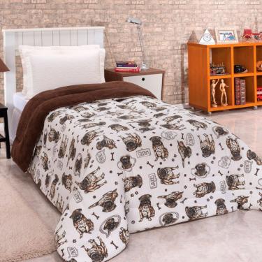 Imagem de Coberdrom Edredom Cão Solteiro Dupla Face Malha Manta Soft Tabaco