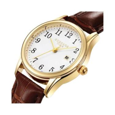 Imagem de Relógio De Pulso Feminino De Couro À Prova d'Água CHRONOS Luxuoso Com 