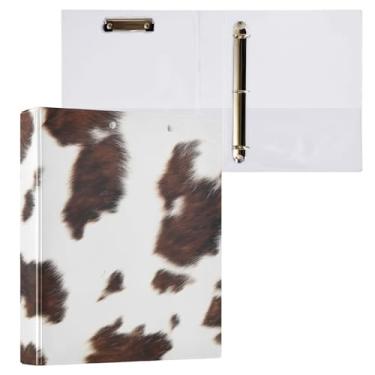 Imagem de ATTX Fichário com 3 anéis de vaca com estampa marrom branca de 3 cm para papel tamanho carta, 21,6 cm x 28 cm, fichários de três anéis com prancheta para material de escritório #540