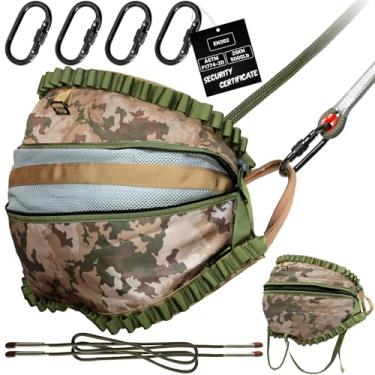 Imagem de Kit de caça com sela de árvore camuflada – Kit de sela de caça resistente comporta até 136 kg, sela ajustável para escalada em árvore com 2 cordas de ponte de escalada e anel EN362 de 25KN, acessórios