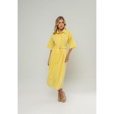 Imagem de Vestido Midi Chemise Com Cinto Amarelo Salvatore, GG